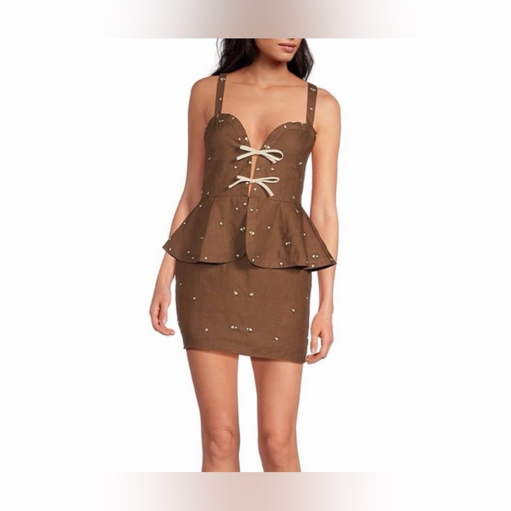 BRAND NEW- Fanm Mon Brown Mini Dress with Cream Accents
